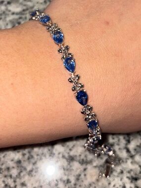 REAL 100% SILVER BRACELET with lab sapphire details.T-925 Bracelet Women Jewelry